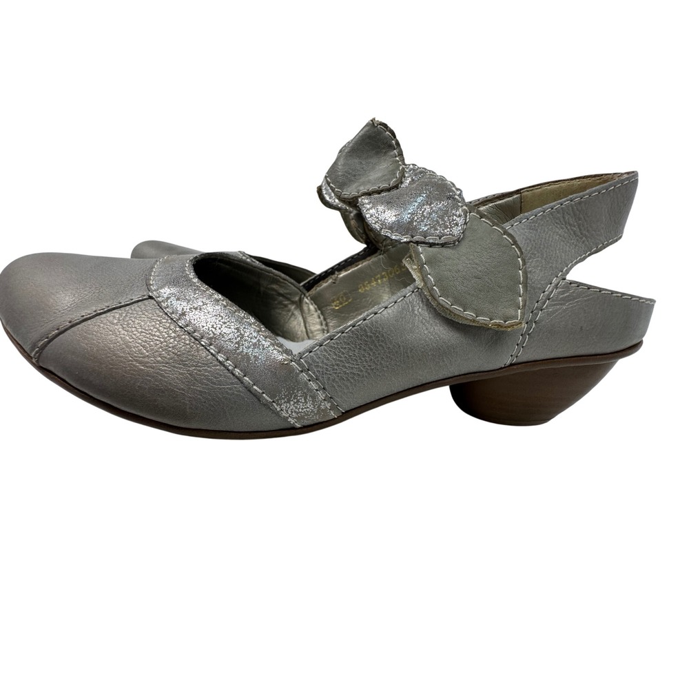 Rieker Antistress Mary Jane Pumps Womens 40 Silver Pewter Leather Slingback Heel - Picture 3 of 14